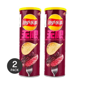 Lay's Unlimited Canister Potato Chips Black Pepper Beef Flavor 90g  Each Pack of 2