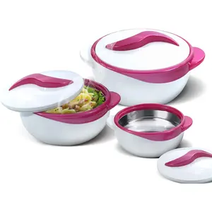 Serving Salad/ Soup Dish Bowl - Thermal Inulated Bowl with Lid -  Bowl for Holiday, Dinner and Party ~ Set of 3 ~ Purple