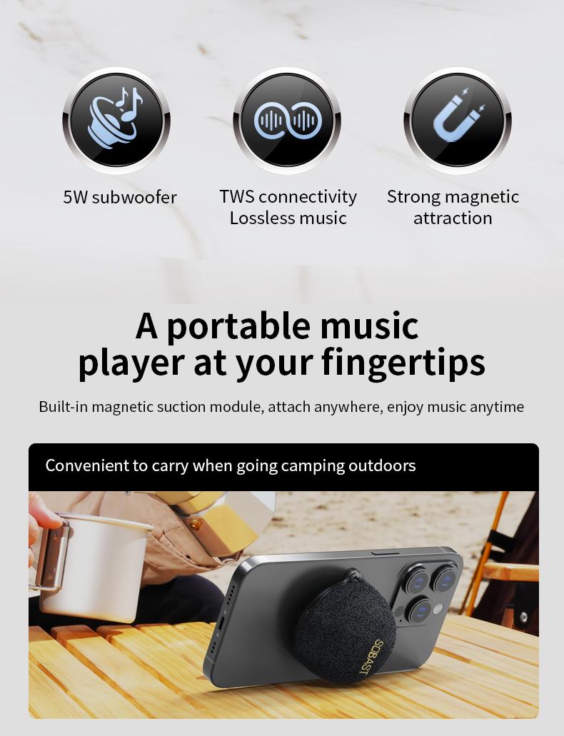 S20 Magnetic Mini Bluetooth Speaker, Portable Wireless Speaker with RGB Lights, TWS Stereo Pairing, Hands-Free Calls, Magnetic 2-in-1 Phone Stand for Home, Kitchen, Gym, Bathroom, Outdoor, Gifts for Men Women
