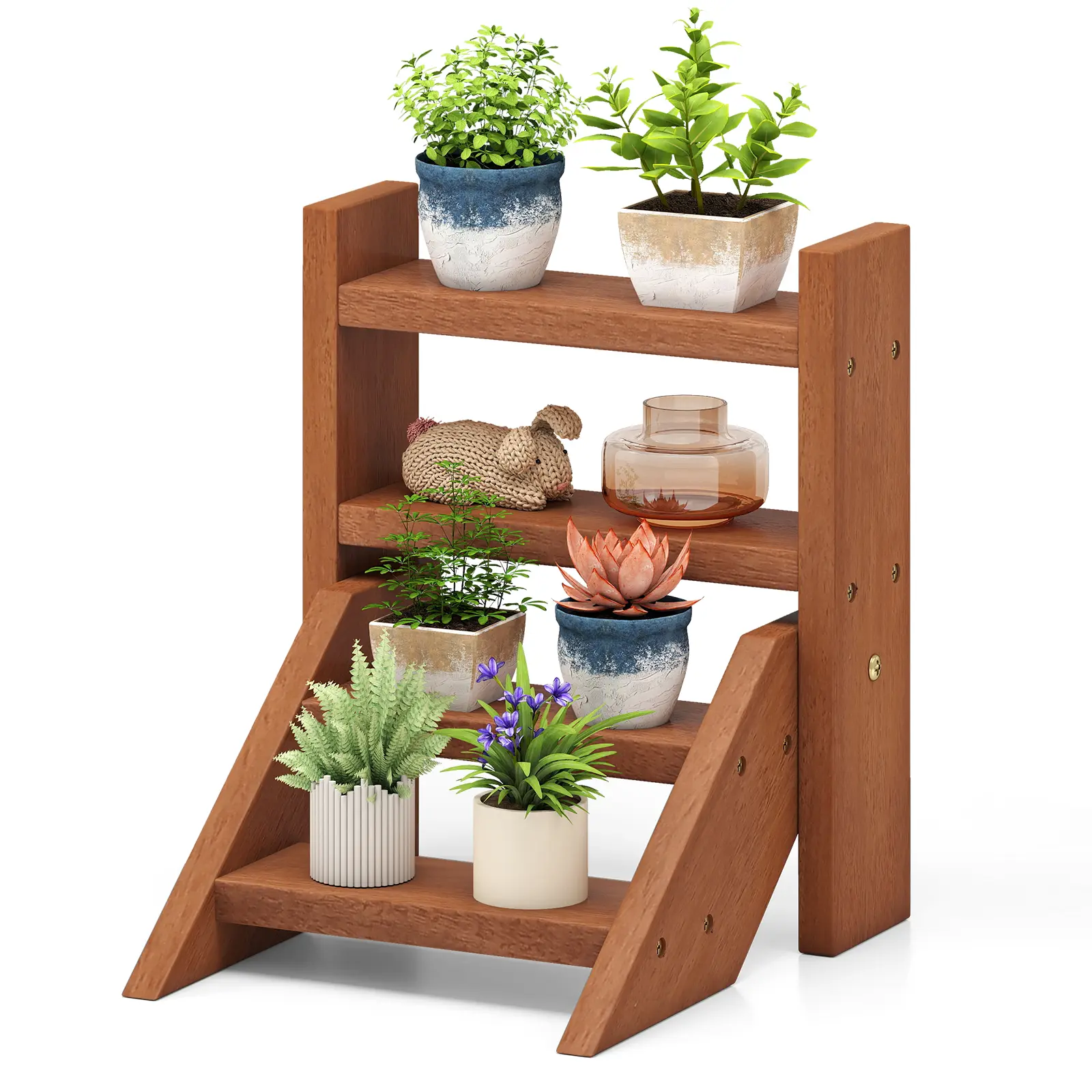 COSTWAY - Solid Wood Plant Stand for Flowerpots and Succulents