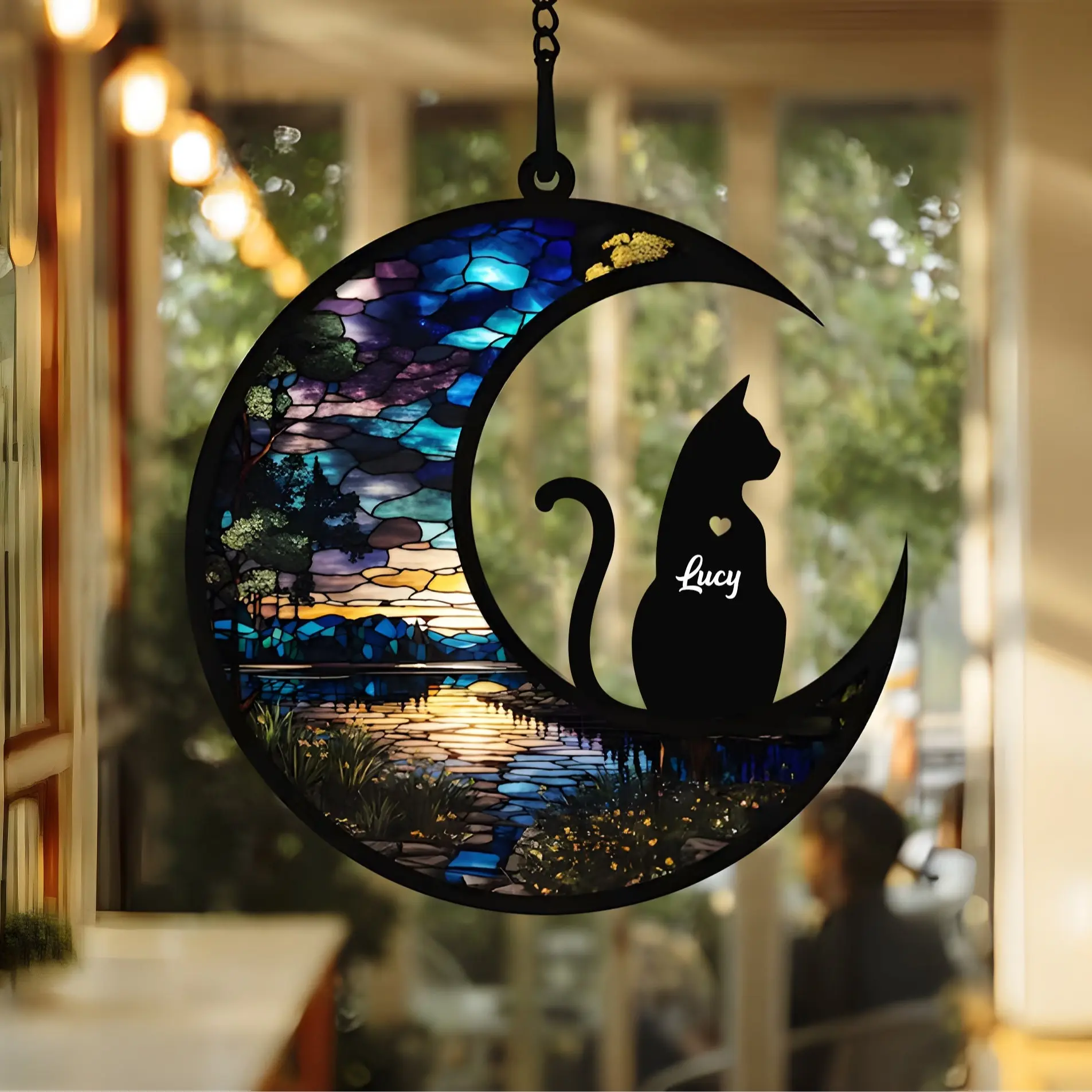 Pet Memorial Suncatcher| Loss of Pet Sympathy Gift| Handmade Custom Name Cat Decor, Engraved Cat Lovers Gift for Mothers Birthday