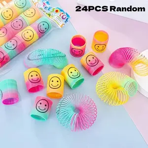 🌈 24PCS Colorful Plastic Slinky Toys | Happy Face Rainbow Design ✨ Birthday/ Halloween/Christmas Party Favors 🛍️ Black Friday Deal: Carnival Prizes 🎁 Fun Gifts for Teens, Holiday Event Supplies, TikTok Shop US
