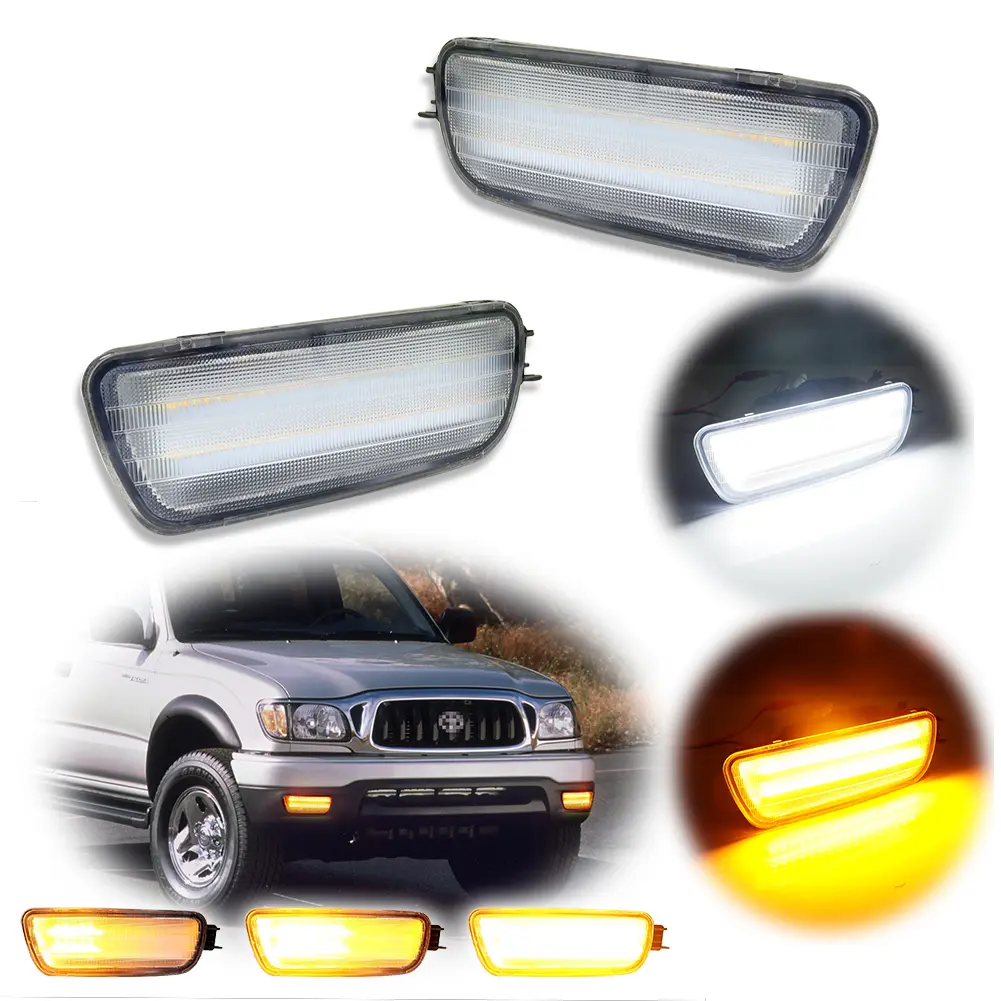2pcs For 2001 2002 2003 2004 Toyota Tacoma Clear Switchback White Amber LED DRL Turn Signal lamps Lights,Replace OEM 81510-04080 R & 81520-04080 L