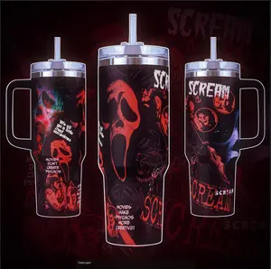 Favorite Scary Movie SCREAM 7 Ghostface Horror Slasher Graphic Sayal 40 20 oz Vacuum Insulated Cup Straw Keeps Drinks Hot Cold 12H+ For Horror Lovers Vibes Spooky Style Splash-Proof 18/8 Stainless Steel Comfort Handle Mug For Fans