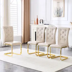 Dining Chairs Set of 4, Faux Leather Dining Chairs with Crystal Buckle Design and Plated Chrome Metal Frame, Modern Kitchen Chairs Set with Padded Seat High Back for Dining Room, Kitchen Room, Living Room