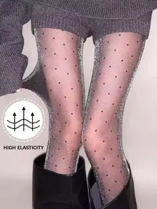 Sexy Women's Polka Dot Pearl Mesh Stockings, Butt Lifting Slimming Silk, Elegant Fitted Pantyhose, Plain Pattern, Made in China