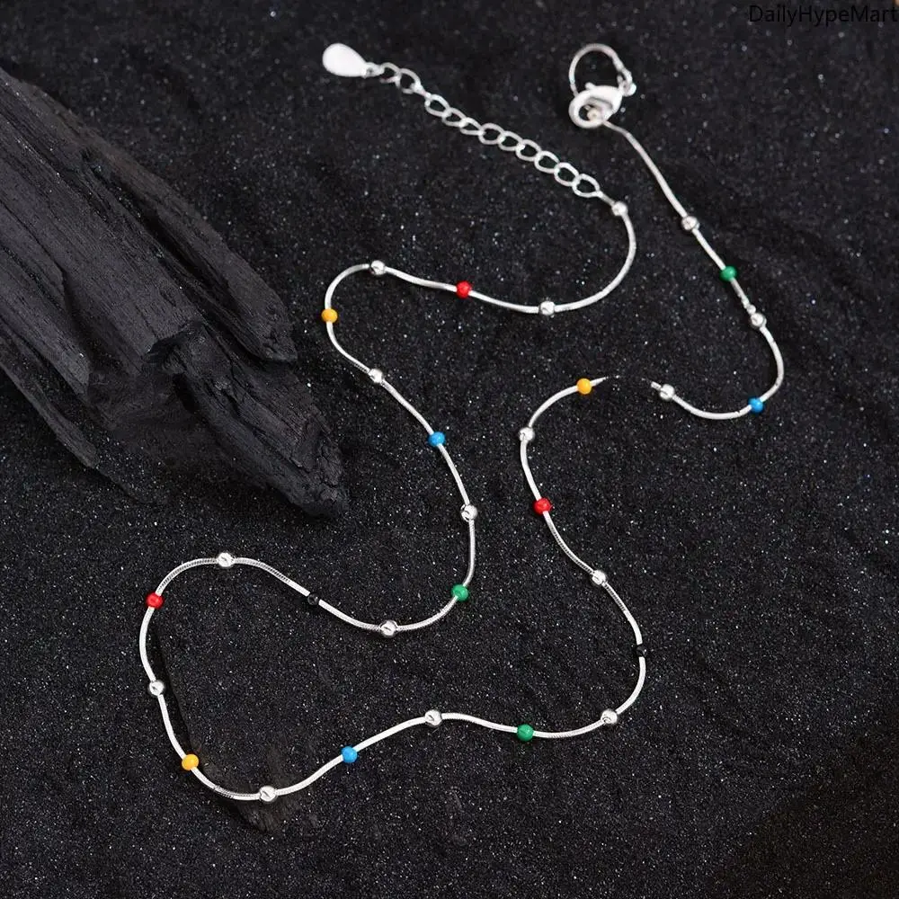 Women's Silver Rainbow Bean Chain Choker Necklaces, Colorful Beads Elegant Design Fashion Accessory for Women, Anniversary Gift, Necklaces For Women