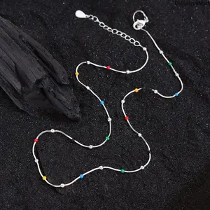 Rainbow Bean Chain Necklaces for Women Silver Choker Jewelry with Colorful Beads and Elegant Design