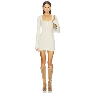 SKIMS Sheer Cashmere Henley Mini Dress in Egret