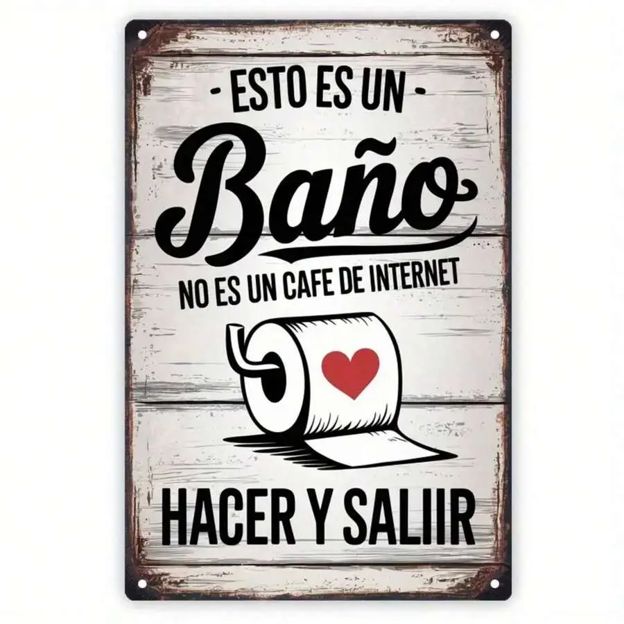 Retro Spanish Style Metal Decorative Speciality Plaque-Sign - 8x11.8in Funky Humorous Kitschy Novelty Bathroom Wall Hanging, Reusable Iron, Easy-to-Hang, No Electricity Needed for Home Bathroom, Decorative Speciality Plaques & Signs, Funky Speciality Plaq