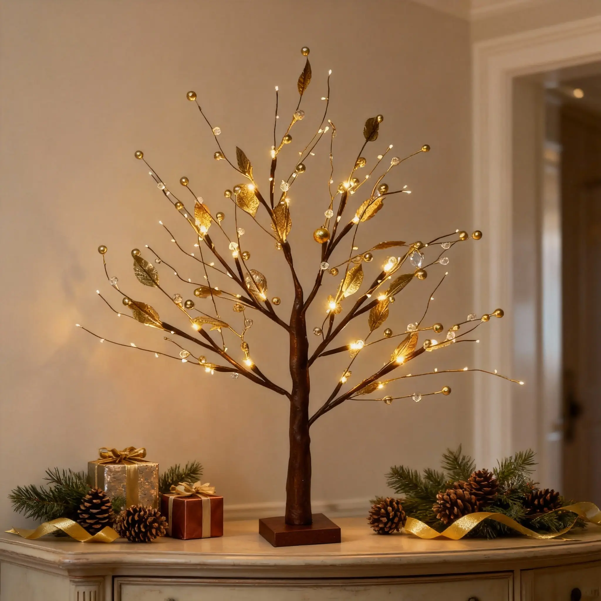Battery-Powered Christmas Golden Fruit Tree Lights - Party Lights, Indoor Lighting, Home Improvement Novelty Decor for Cozy Living Room Tabletop