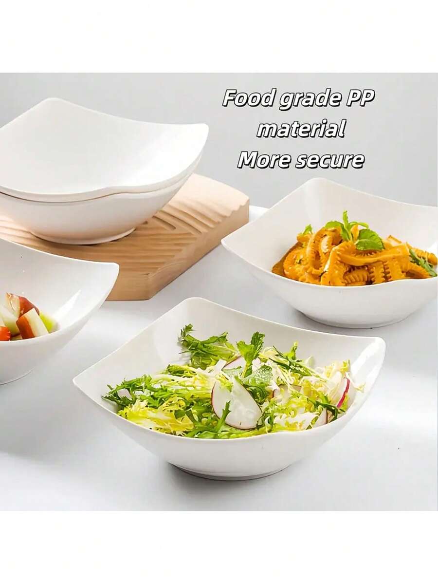 2-10 sets of reusable white salad bowls and plates, made of PP plastic, suitable for cold dishes, cooked food, desserts, and party food. Stackable for easy storage, ideal for family gatherings, hotels, microwave heating, and outdoor RV/camping picnic part