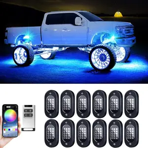 RGB LED Rock Light with high quality, Waterproof IP68 LED Rock Light with APP/RF Control, Multifunction Neon Underglow Kit, Premium Gift Box Packaging, Suitable for Pickup RZR SUV ATV, Off Road Lights, Underglow Strip Lights, men's gift