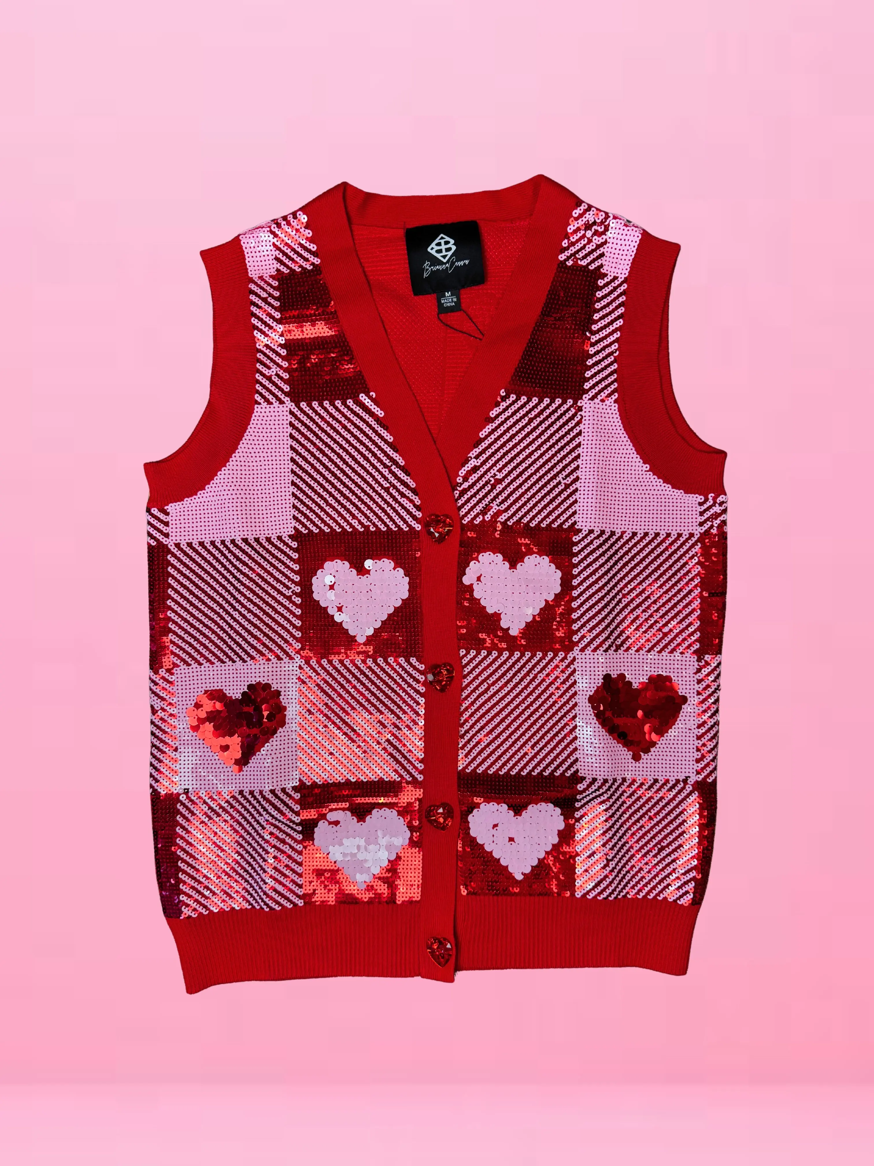 Sequin Hearts Plaid Sweater Vest