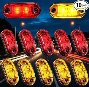 10 Pcs LED Trailer Lights 2.5" – Waterproof Oval Side Marker Running Lights for Trailers, Trucks, Boats, RVs – Amber & Red