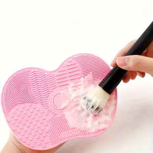 Makeup Brush Cleaner Mat with Suction Cups - Pink Cosmetic Scrubber Pad, Cleaning Tool for Brushes