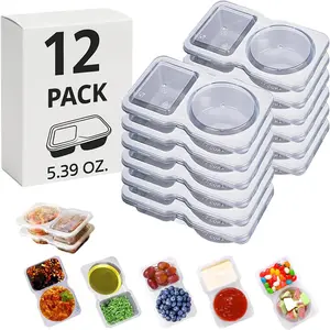 12 Sets Reusable Snack Containers Double Compartment Snackle Box Container with Lids - Leak-Proof BPA-Free Food Storage, Condiments Portion Control Dip Cups for Kids School Lunches, Meal Prep, Takeout