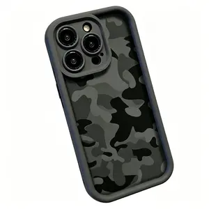 Black Gray Camo Smartphone Casing, Tactical Streetwear  Shockproof Handheld Device Accessory, Matte Protective Cover for iPhone 13/14/15/16/17 Pro Max Plus y2k aesthetic