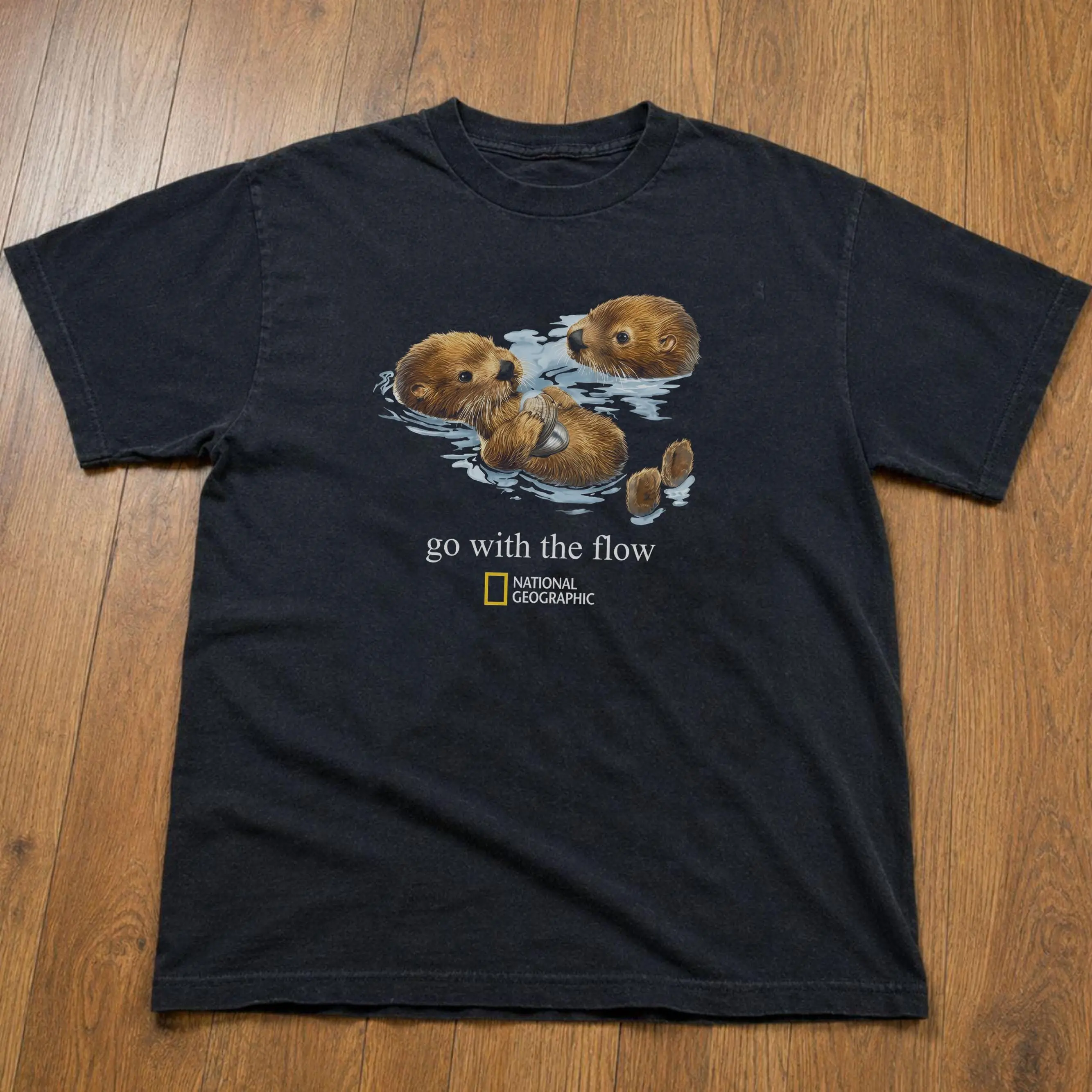 National Geographic Otter Go with the Flow T-shirt, Vintage Style Y2K Retro Unisex Graphic Tee
