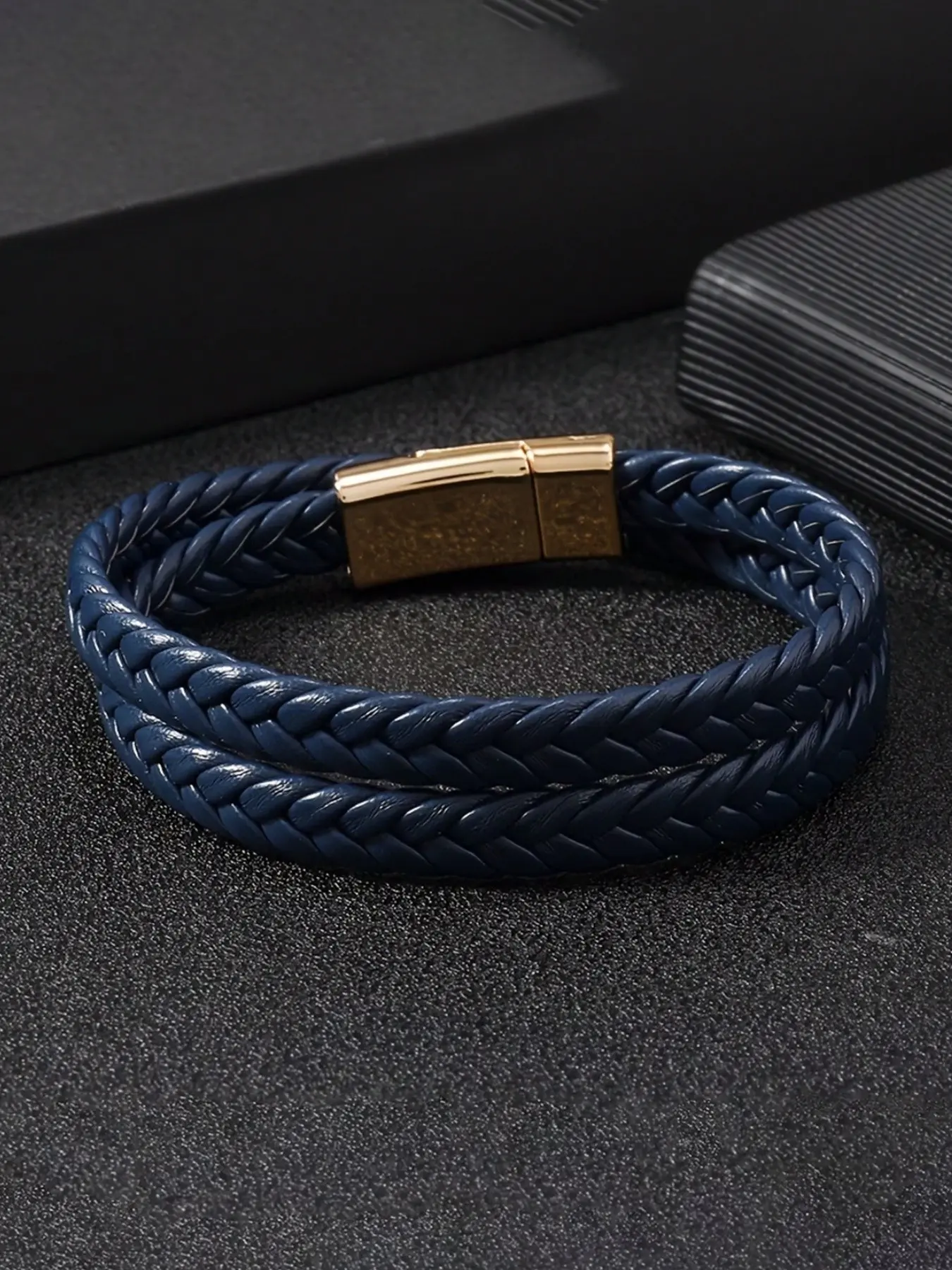 Men's Braided Leather Wristband, Vintage Business Casual Style, Dual Layer Magnetic Clasp, Adjustable Size, Fashion Accessory for Daily & Formal Wear, Adjustable Fit Bangle, Fashion Bracelet