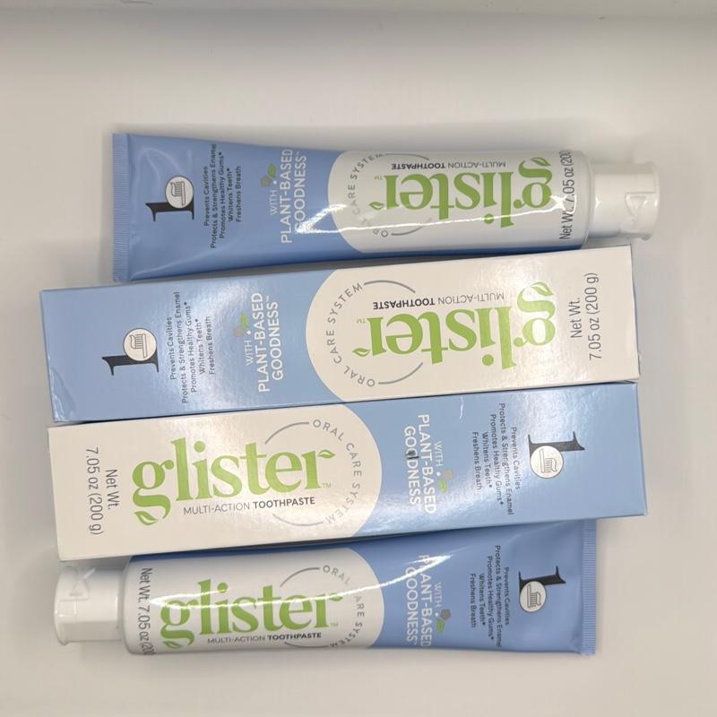 GLISTER Toothpaste with Plant-Based Goodness Multi Action toothpaste, pack of two.