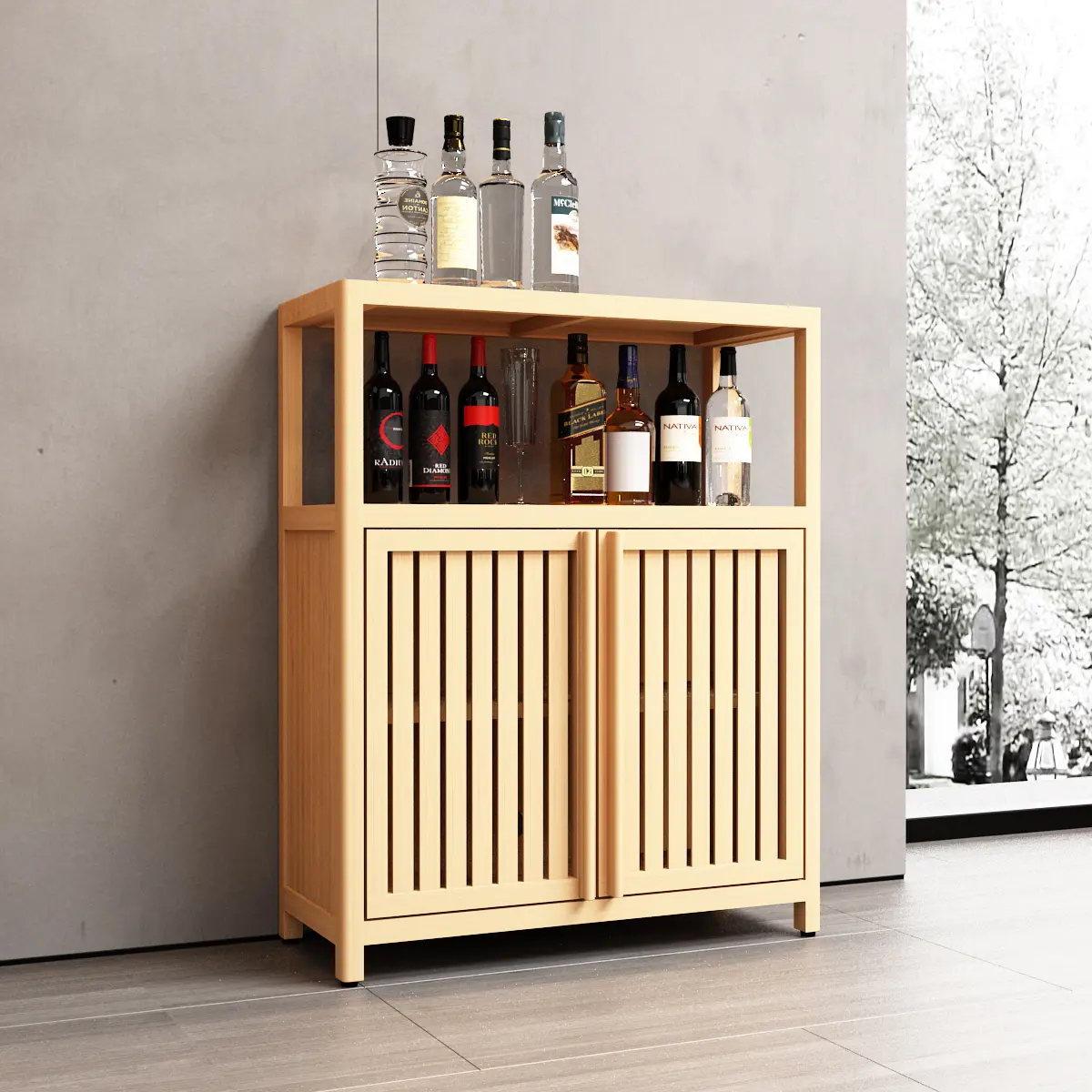 Dreamzon Modern Large-Capacity Natural Bamboo Storage Cabinet with Shelves - Moistureproof Wood Grain Indoor Furniture for Organization, Easy Assembly Required (Bathroom, Kitchen Use)