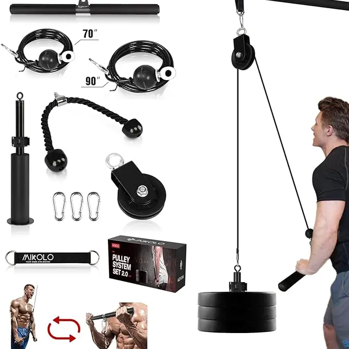 Fitness LAT and Lift Pulley System, Dual Cable Machine(70'' and 90'') with Upgraded Loading Pin for Triceps Pull Down, Biceps Curl, Back, Forearm, Shoulder-Home Gym Equipment(Patent)