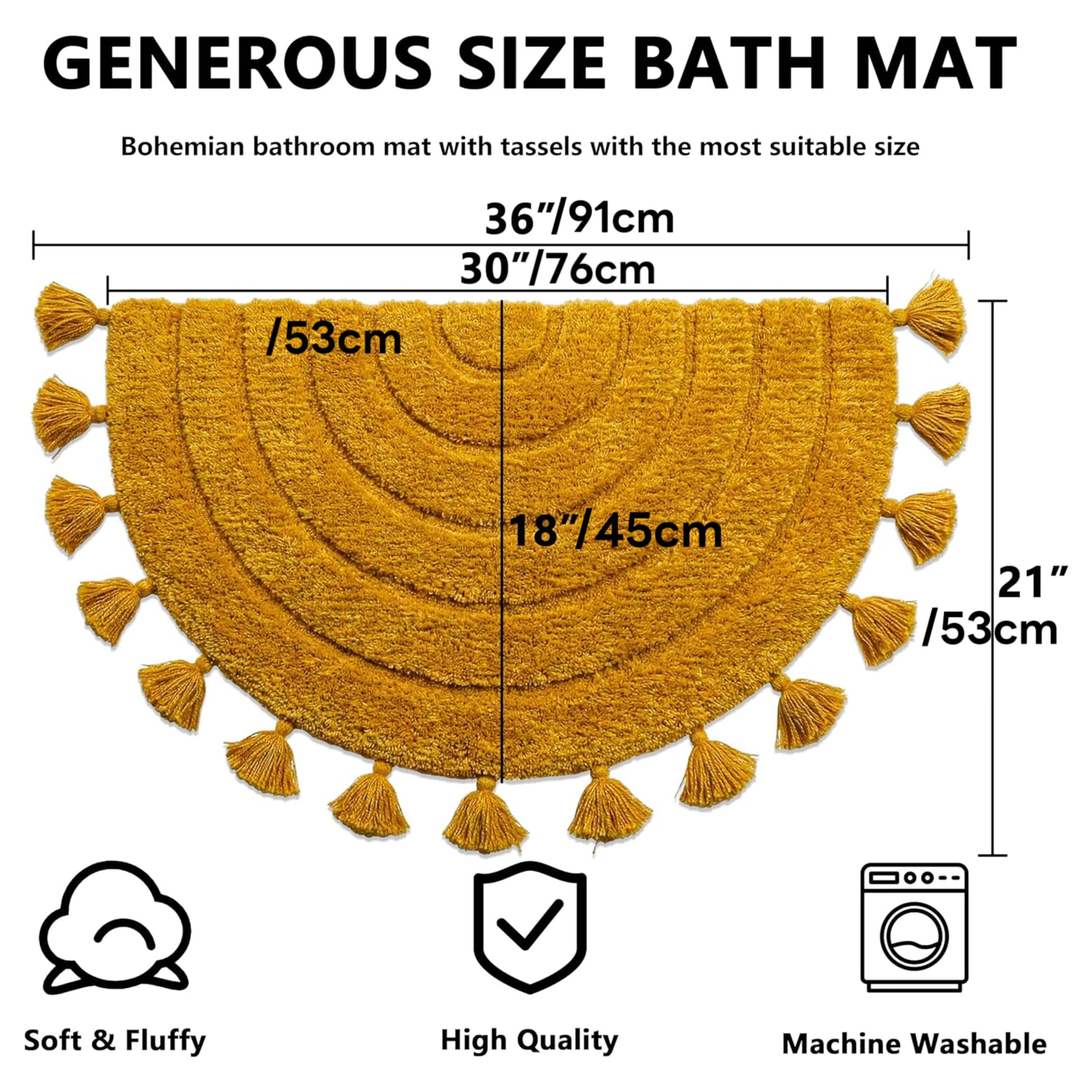 Half Circle Boho Bathroom Rugs with Tassels Bath Rugs Non Slip Absorbent Crochet Rugs Machine Washable Boho Bath Mats for Bathroom Floor Tub Decorative