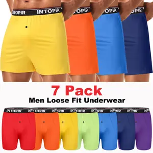7 Pack Men's Boxer Shorts,Muticolor Men Loose Fit Boxers, Men Underwear With Button Fly Pouch Menswear