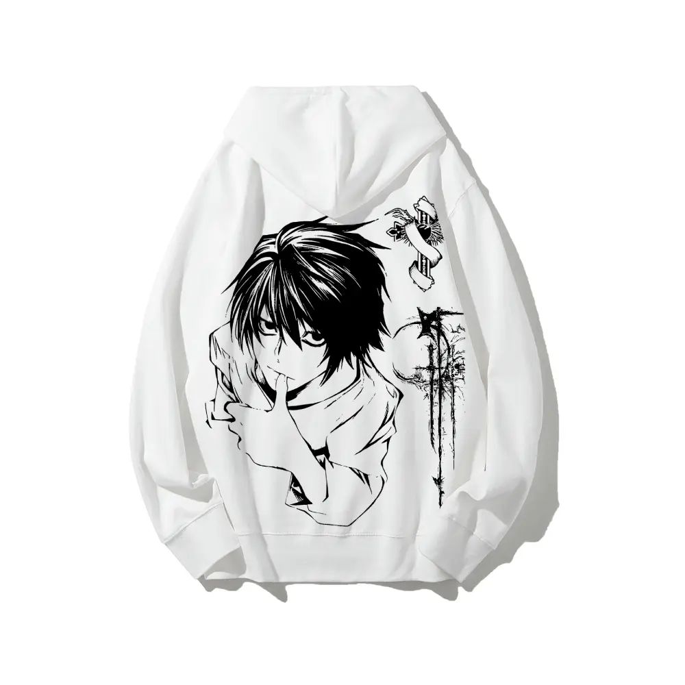 Death Note L Hoodie Anime Graphic Japanese Style Clean Minimal Streetwear Unisex Couple Outfit Soft Cotton Fall Winter