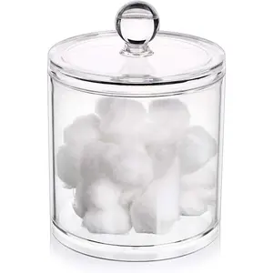 Cotton Ball and Swab Organizer with Lid Apothecary Acrylic Jar Makeup Qtip Organizer Bathroom Storage Canister Jar for Cotton Rounds Pads Q-tips Holder