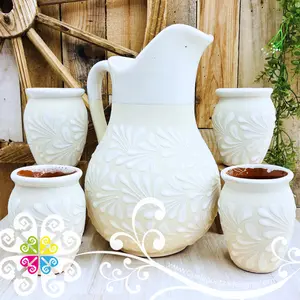 White Espiga Pato Pitcher Set - 4 Cantaritos