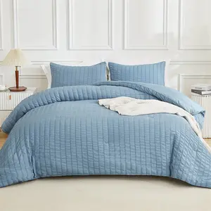 Seersucker XL-Seersucker Comforter Set 3 Pieces Soft Microfiber Down Alternative Bedding Queen Size 90x90 Inches & 2 Pillowcases for All Seasons