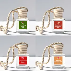 Winter Car Freshener 4 Pack - Holiday Scented Car Air Freshener for Winter and Holiday Season - Phthalate-Free Fine Fragrance Oil - Twinkling Cedar Tree, Peppermint, Gingerbread, Butterscotch Scents - 10 mL