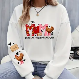 Mama with Chickens Crewneck Sweatshirt | Farmhouse Chicken Mom Design, Long Sleeve, Loose-Fitting, Autumn Casual Sweatshirt with Embroidery
