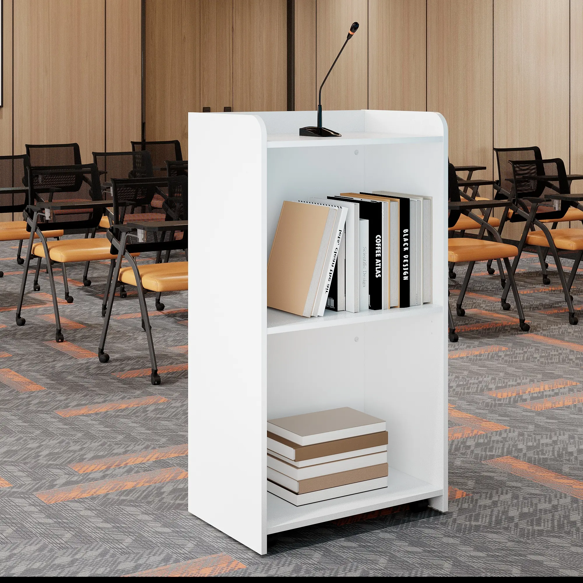 Classic Wooden Rectangular Portable Podium Stand with Wheels & Shelf, Adjustable Height, Improves Healthier Working Posture for Church Meetings (Assembly Required), Debate, Durable