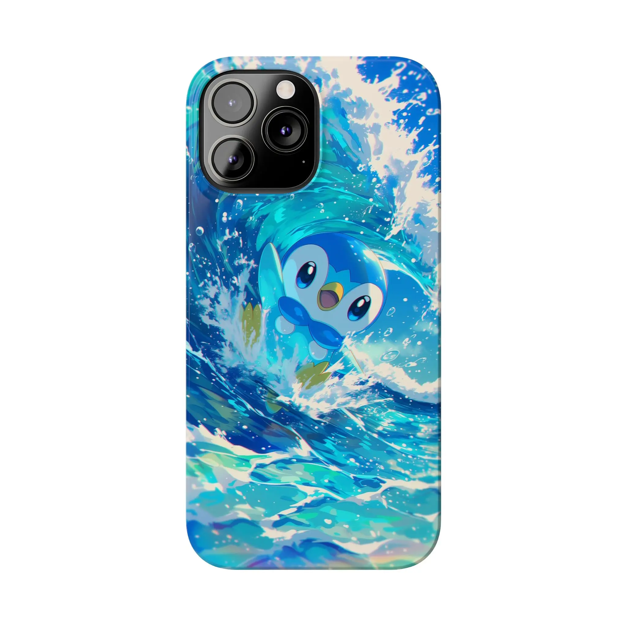 Piplup iPhone Case Cute Blue Ocean Wave Anime Protective Cover for iPhone 7–17 Pro Max & Samsung S21–S26 Ultra
