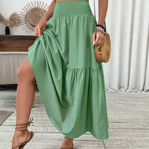 Women's Layered Tiered Flowy Elegant Chic Floral Print Pleated Skirt with Elastic Waist, Pleats, and Pockets, Womenswear, Floral Pattern Skirt