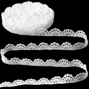 4 Yards White Lace Trim, Vintage Crocheted Lace Ribbons, Embroidery Scalloped Edge Laces for DIY Crafts, Bouquet, Sewing, Wedding, Wrapping, Decoration (0.59" Wide)