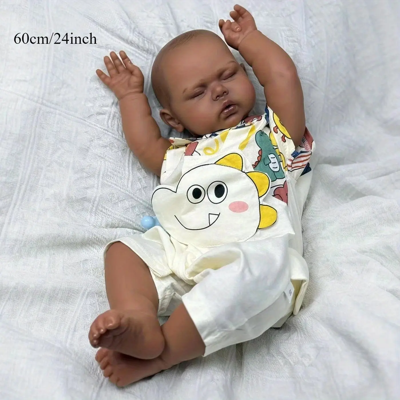 60 CM 24 Inch Asleep Fat Reborn Baby Doll Toy For Girl Vinyl Limbs Cloth Body Black Brown Skin Big Size Doll Lifelike Toddler Dolls Kid Fashion Birthday Gift