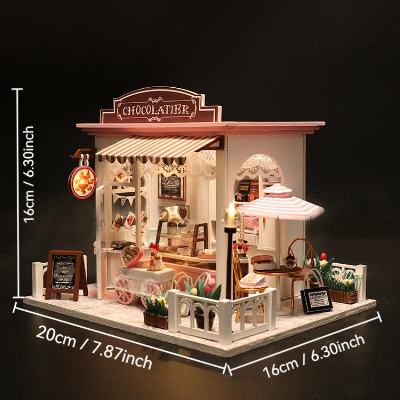 Miniature House Kit, Beginner Mini Toy House, Scale Model Building Craft Set, Ideal Gift for Birthday Easter Christmas, Coffee Shop Theme
