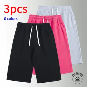 Pack of 3. Men’s 3/4 shorts with drawstring waistband; athletic shorts, running shorts, casual shorts—simple summer style that pairs well. Suitable for daily commuting and office wear, street and outdoor activities. Rose red; unisex—suitable for both men