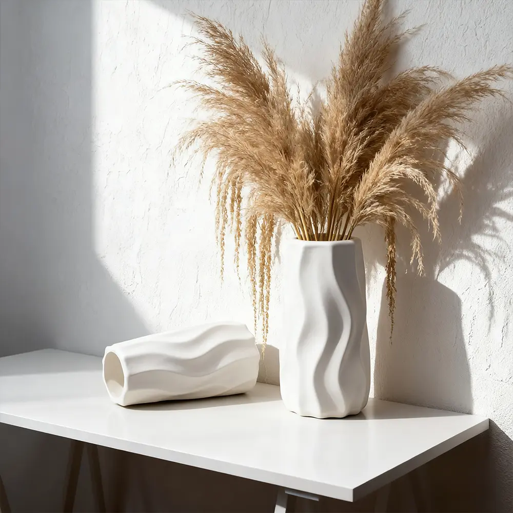 Nordic Wave Pattern Vase Set, Large & Small Plastic Flower Pots, Minimalist Living Room Bedroom Decor, Lightweight Easy Care, Home Decor Vase, Decorative Vase, Plastic Vases For Flowers, Flower Vases