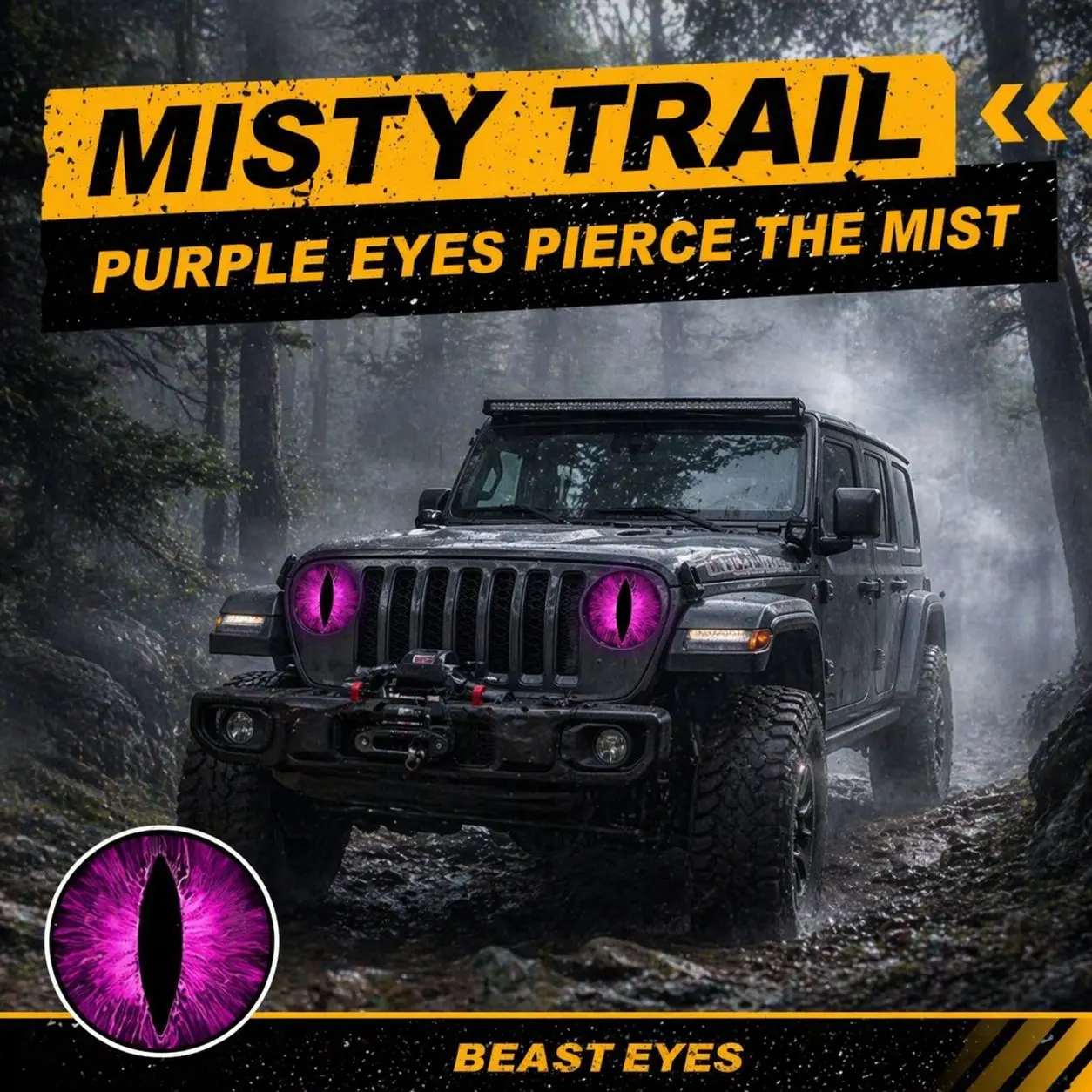 Misty Trail Beast Eye 3D Nylon Car Headlight Decals - Fantasy Anime Round Overlays, Self-Adhesive Reusable Sticker Deco, 3D Molded Sticky Car Stickers for Jeep Plastic/Glass/Ceramic Vehicle Lights