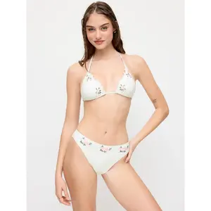 Cider Floral Lettuce Trim Embroidery Halter Neck Triangle Bikini Set