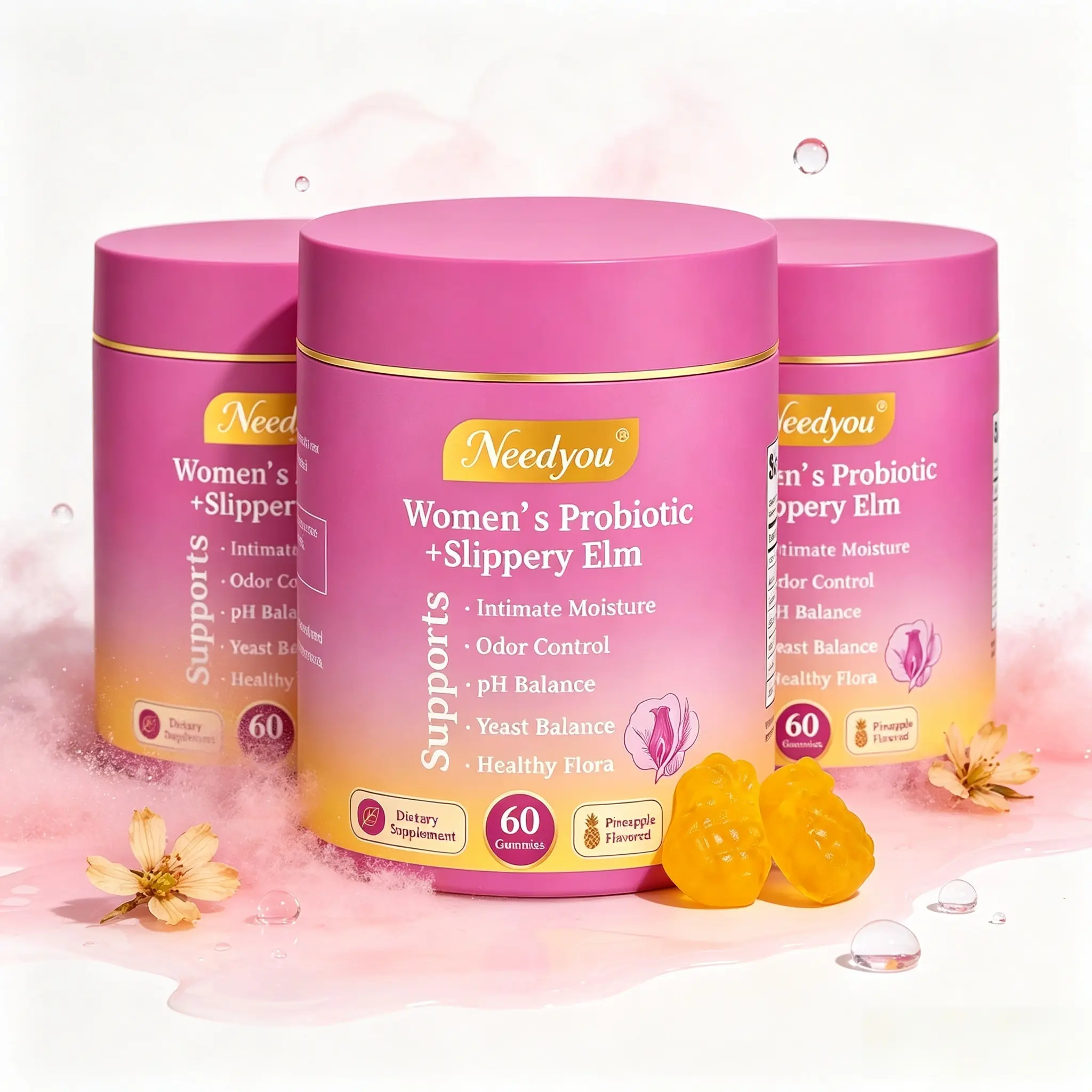 3xx Her Juicy Feminine Probiotics Gummies- All in One Solution with Slippery Elm and Prebiotics&Lactobacillus Probiotic Blend for Women's pH Balance and Dryness -Hawaiian Pineapple Gummies 60 Counts Women's Probiotics Premium Nutritional Care