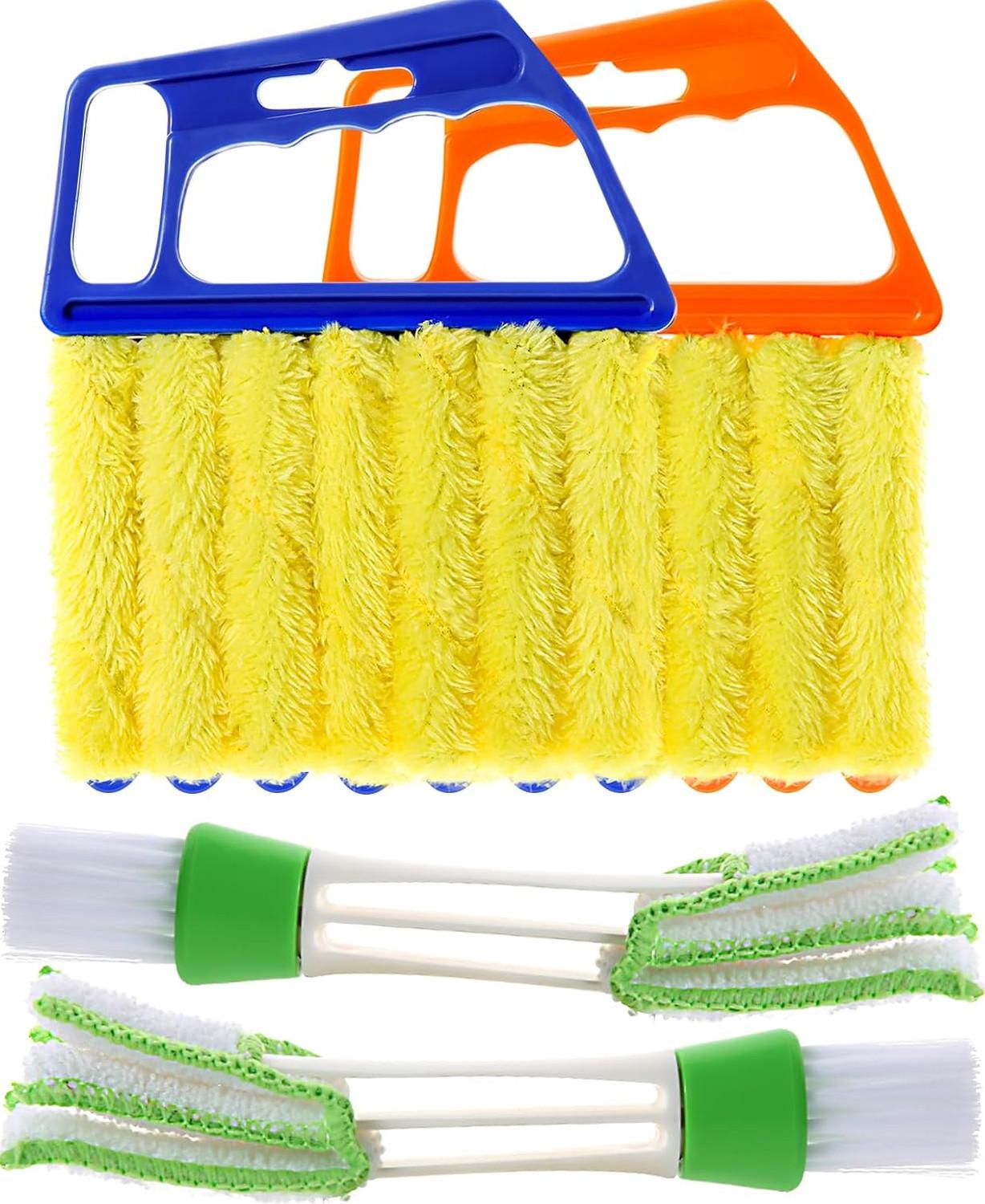 4PCS Window Blind Cleaner Duster, Washable 7 Finger Dust Brush, Air Vent & AC Cleaning Tool, Shutter Blinds Keyboard Dust Remover