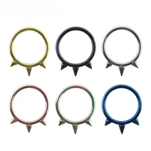 6 Pcs Triple Spike Clicker Hoop Earrings Set, 316L Stainless Steel Multicolor Spike Septum Nose Rings, Gothic Punk Body Jewelry for Men Women
