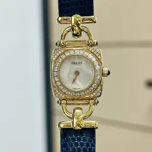 Gucci Vintage Quartz Gold Plated 21mm White Dial Diamond MWT000641