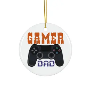 GAMER DAD ORNAMENT, CHRISTMAS DECORATIONS, 3 INCHES CIRCLE ORNAMENT, CERAMIC ORNAMENT